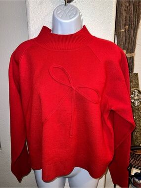 Nanette Lepore Red Knit Cowl-Neck Sweater with Bow Detail
